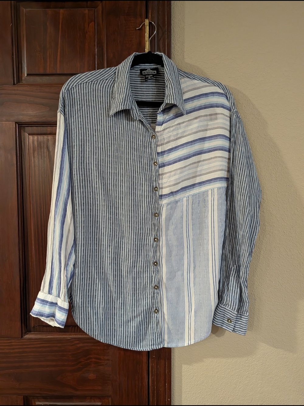 Angie Women's Mixed Blue & White Striped Button-Down Shirt Rayon